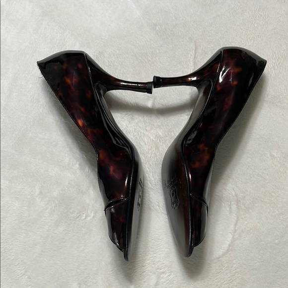 Stuart Weitzman Women's Dark Brown Peep Toe Heels - Picture 3 of 10